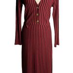 Velvet Heart  Striped Midi Dress M Red Black V Neck Long Sleeve Tie Belt Goth Photo 0