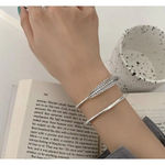 Boutique NEW Women's 925 Sterling Silver Engraved Feather Cuff Bracelet,‎ Adjustable Photo 1