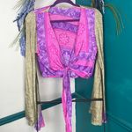 Women's Purple/Pink/Yellow 100%
Silk Long Sleeve Wrap Shirt Purple Photo 1