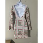 ASOS  DESIGN flare sleeve crochet mini‎ dress Pink Green Square EUC Size 4 Photo 7