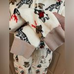 Holiday Time  dog print Christmas one piece zip up pajamas fur trim hood. Size M. Photo 2