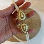 Vintage 1970s White Elastic Band Oval Crystal Stone Hook Buckle Belt Size S/M Photo 2