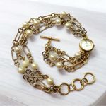 Anne Klein Women's Chunky Bracelet Watch Gold Faux Pearl Wrap Bracelet Photo 0