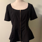 Bebe Black‎ Peplum Top  shirt Gold Zipper Short Sleeve Y2K goth whimsi boho retro Photo 0