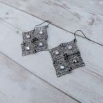 Vintage Dangle Earrings For Pierced Ears Dark Metal with Iridescent Gems Gray Photo 5