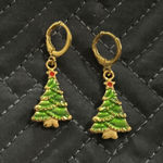Christmas Tree‎ Dangle Drop Earrings Gold Holiday Season Festive Jewelry Photo 0