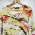 Chico's Chico’s Travelers Collection Earth Tone Sheer Asymmetric Hem Flowy Pullover 2/L Photo 6