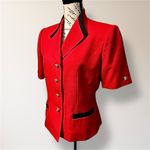 Kasper Vintage  6 Red Black Trim Cropped Blazer Jacket Gold Buttons 90s Office Photo 2