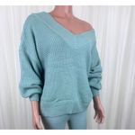 Zenana Plus Size V-Neck Off The Shoulder Waffle Knit Sweater Mint Green Sz 2X Photo 9