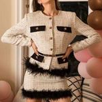 Ivory And Black Cropped Tweed Jacket & Skirt Set NWT Multiple Size L Photo 0