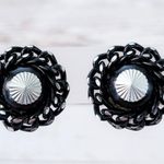 Vintage Clip On Earrings 7/8" Black & Silver Tone Stamped W Germany Photo 0