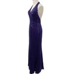Vintage 90s Y2k Silk Beaded Sequin Gown Halter Neck Low Back Formal Prom Purple Size XS Photo 6