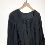 Vintage Button Front Lace Long Sleeve Top Black Size S Square Neck Photo 1