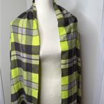 Gap  Plaid Blanket Scarf Wrap w/ Fringe Gray Neon Green 84” by 24” Acrylic Unisex Photo 1