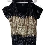 International concepts INC Gold Black Ombre Sequin Cold Shoulder Bling Short Sleeve Tunic Medium Photo 0