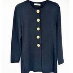 St. John  Black Knit Jacket w/ Gold Buttons & Side Slits - Size Small Photo 0