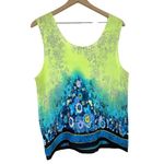 Vtg Y2K Nicola Women Tank Top 1X Floral Colorful Blue‎ Green Crinkle Scrunch Art Photo 1