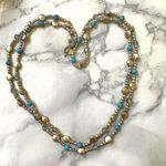 Vintage America gold tone and blue beaded necklace Photo 2