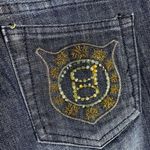 Bebe Cropped Denim Jeans 32 Med Wash Mid Rise Embellished Pockets Button Zip Photo 4