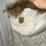 Mackage  Cream Mid-length Down WOOL Leather Puffer jacket Coat with Fur Hood sz S Photo 9