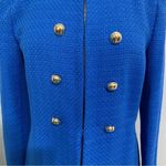 ZARA  Women Blue High Neck Double Breasted Textured Tailored Cotton Blazer Size M Photo 14