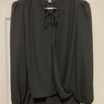 Veronica M  Black Faux Wrap Surplice Long Sleeve Blouse Photo 0