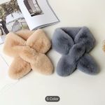 Faux Fur Collar Scarf Elegant Solid Color Soft Warm Plush Cross Scarf Tan Photo 5