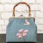 Handmade Blue Embroidered Butterfly & Flowers Wooden Top Handle Chain Strap Bag Photo 4