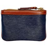 Dooney & Bourke Cork Navy Blue British Tan Leather Zip Pouch Coin Purse Photo 1