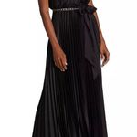 Monique Lhuillier ML Satin Chain-Link Belt Pleated Gown, Black Size 8 NWT $695 Photo 9
