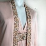 None VINTAGE Pink Beaded Gown 2 Piece Sleeveless Cardigan Plunging Neckline Photo 5