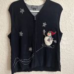 Woolrich  Womens Black Snowman Snowflake Zip Up Vest Sweater Size Large Photo 1