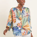Chico's  Tropical Leaf Print Blouse Size 3 (16/18) Lightweight Flowy Resort Bright Photo 0