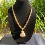 Gold Chain Cuban 24in 8mm And Icy Money Bag Pendant Set Photo 3
