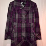 Guess  Womens Vintage Double Breasted Purple Plaid Jacket Button Wool Blend Large Photo 0