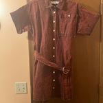 Proenza Schouler White Label Short-Sleeve Belted Snap-Front Shirt Dress in Red Photo 3