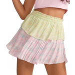 Love Shack Fancy  Ruffle Mini Skirt XS Fuji Sunrise Floral Tiered Pastel‎ Photo 0