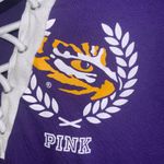 PINK - Victoria's Secret  Purple LSU Lace-Up Short Sleeve Top Large Photo 3
