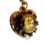 Vintage Rotary International Heart Pendant Necklace Gold Tone Blue Enamel Photo 6