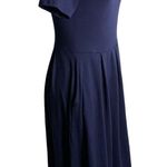 24 Seven Comfort Apparel Pleated Midi Dress S Navy Blue Short Sleeves Pockets Photo 4