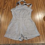 Storia Pinstriped Pocket cotton Romper blue white size medium Photo 2