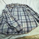 Gap  Womens Long Sleeve pink, Blue and White Plaid Women's large w ruffle collar Photo 1