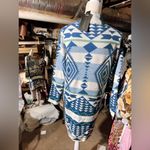 oliver o sweater jacket dress blue geometric rhombus pattern buttons pockets NWT White Photo 2