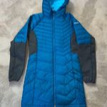 Columbia Termal Coil mid length coat Teal blue w/gray sleeves/side detail Size M Photo 1