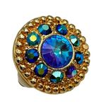 Vintage Peacock Aurora Borealis AB Rhinestone Gold Medallion Costume Earrings Photo 5