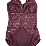 Adrienne Vittadini Burgundy Lace Trimmed Large Shaping Lace Bodysuit Feminine Photo 0