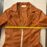 Pressed Brown Zip Up Peplum PU Jacket Swing Coat XL Boho Indie Rocker Glam Retro Photo 6
