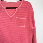 SheIn Hot Pink Tee Waffle Knit Split Neck Long Sleeve girly Photo 3