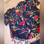 Kori NWT   Navy Floral Blouse with Tassels Photo 2