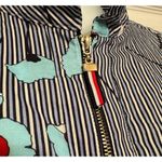 Tommy Hilfiger Sz XL Poppy Floral Red White Blue Striped Half Zip Blouse Photo 1